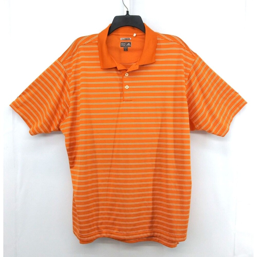 Adidas Polo Shirt Mens Size XL Orange Striped Short Sleeve Golf Beach Walking